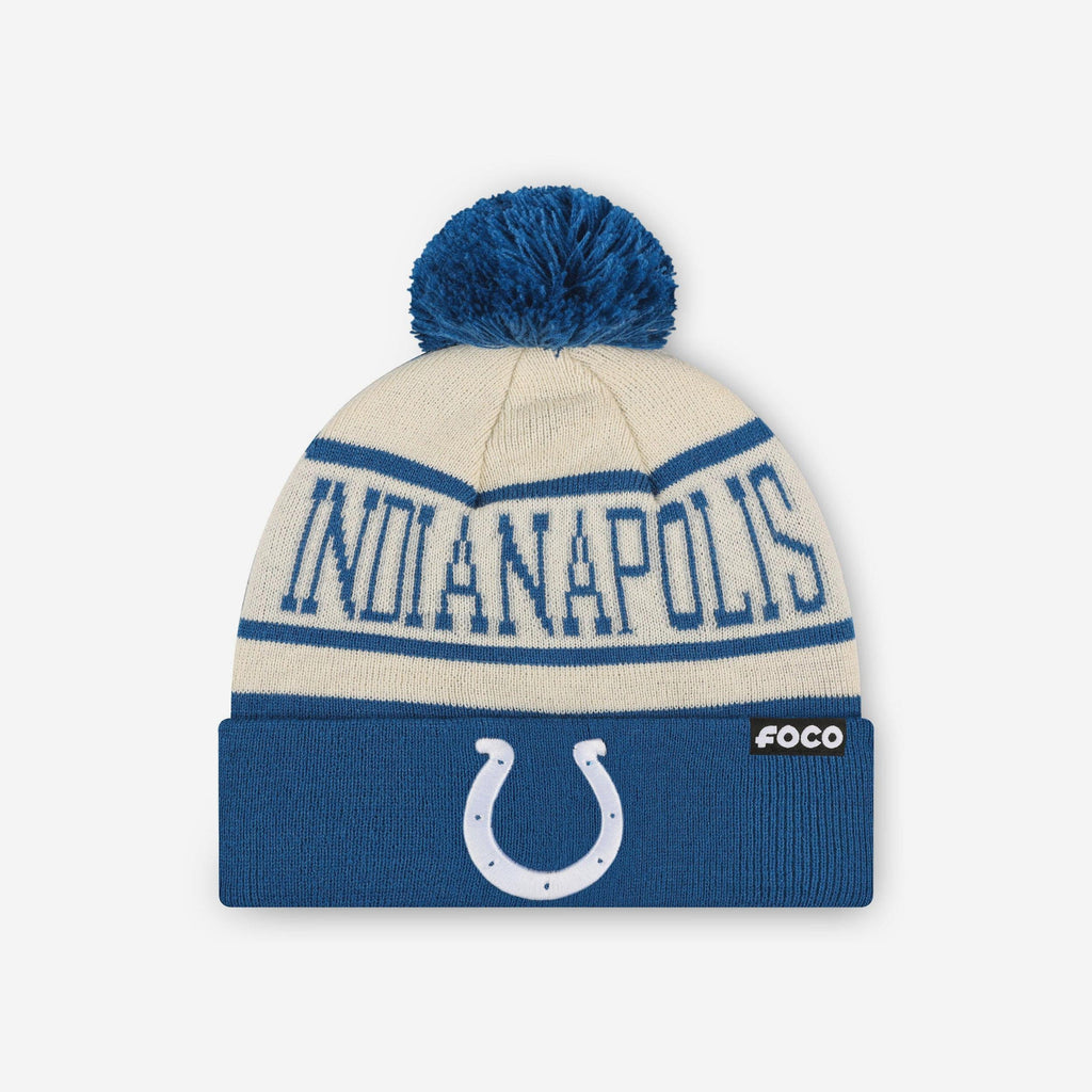 Indianapolis Colts Heritage Stripe Primary Logo Pom Beanie FOCO - FOCO.com