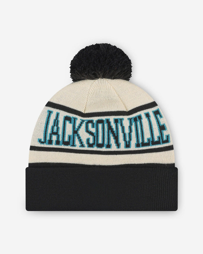 Jacksonville Jaguars Heritage Stripe Primary Logo Pom Beanie FOCO - FOCO.com