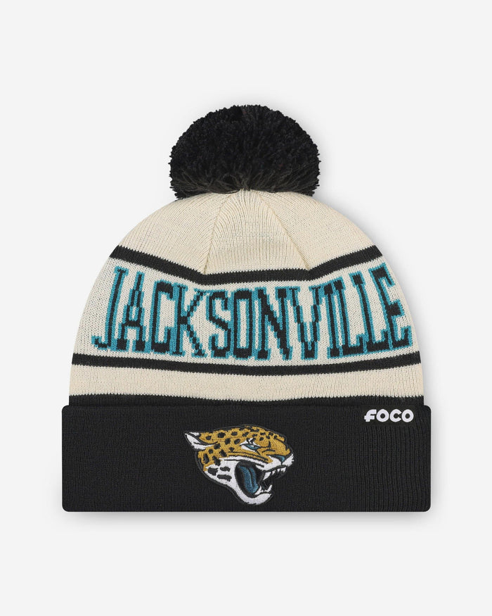 Jacksonville Jaguars Heritage Stripe Primary Logo Pom Beanie FOCO - FOCO.com