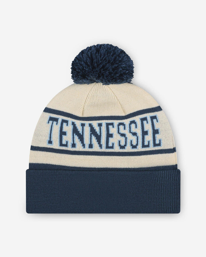 Tennessee Titans Heritage Stripe Primary Logo Pom Beanie FOCO - FOCO.com