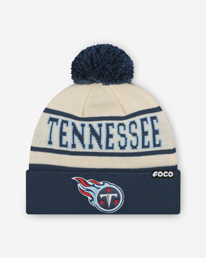 Tennessee Titans Heritage Stripe Primary Logo Pom Beanie FOCO - FOCO.com