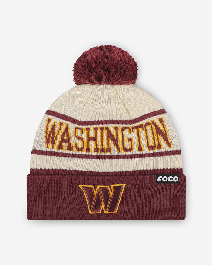 Washington Commanders Heritage Stripe Primary Logo Pom Beanie FOCO - FOCO.com