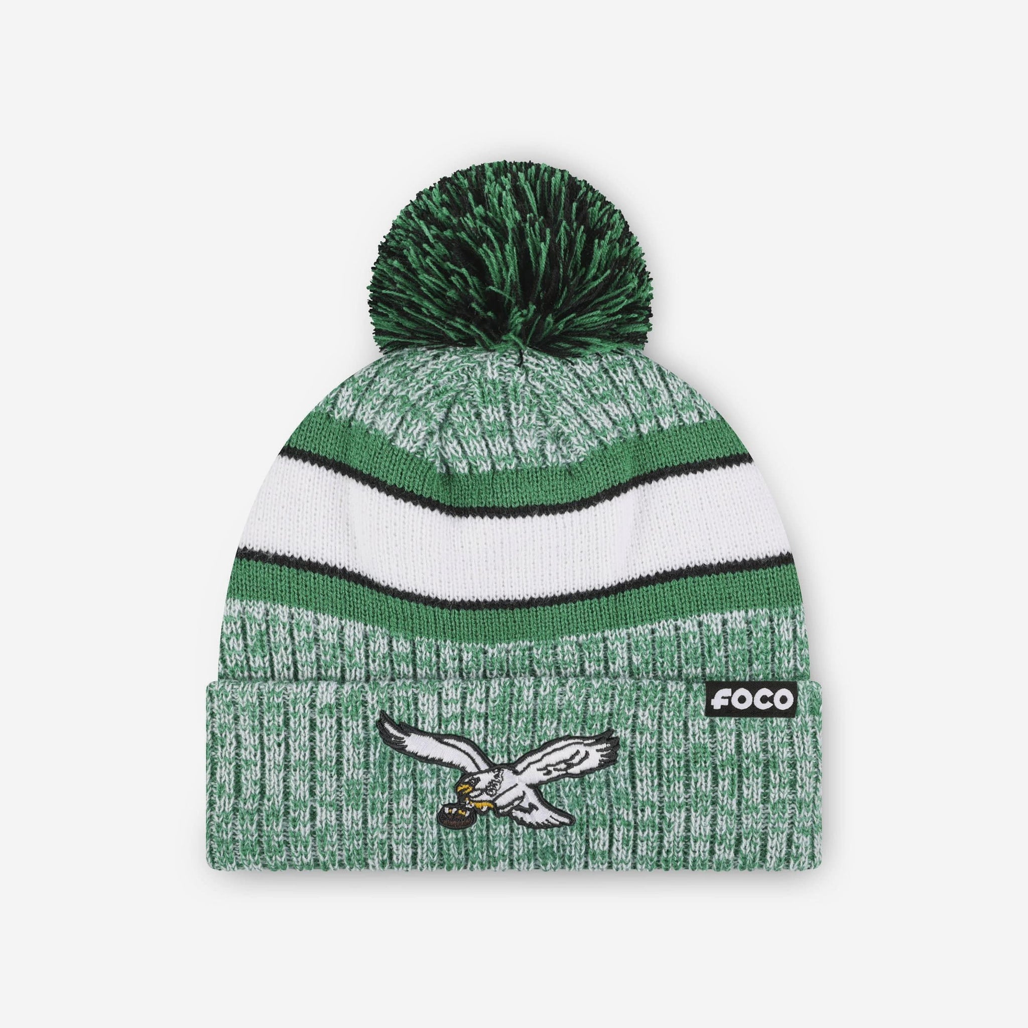 Philadelphia Eagles Kelly Green Heather Team Stripe Lined Pom Beanie