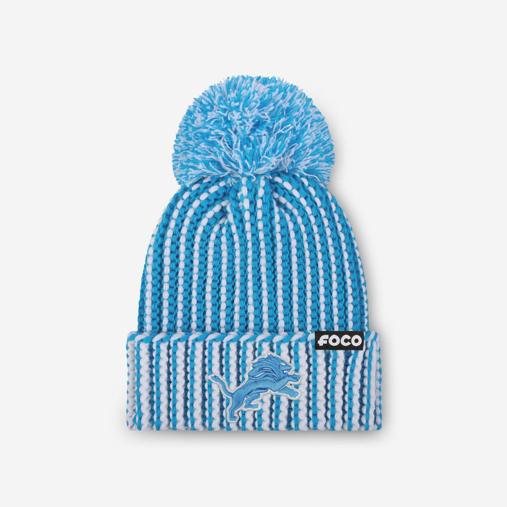 Detroit Lions Primary Logo Vertical Knit Pom Beanie FOCO - FOCO.com