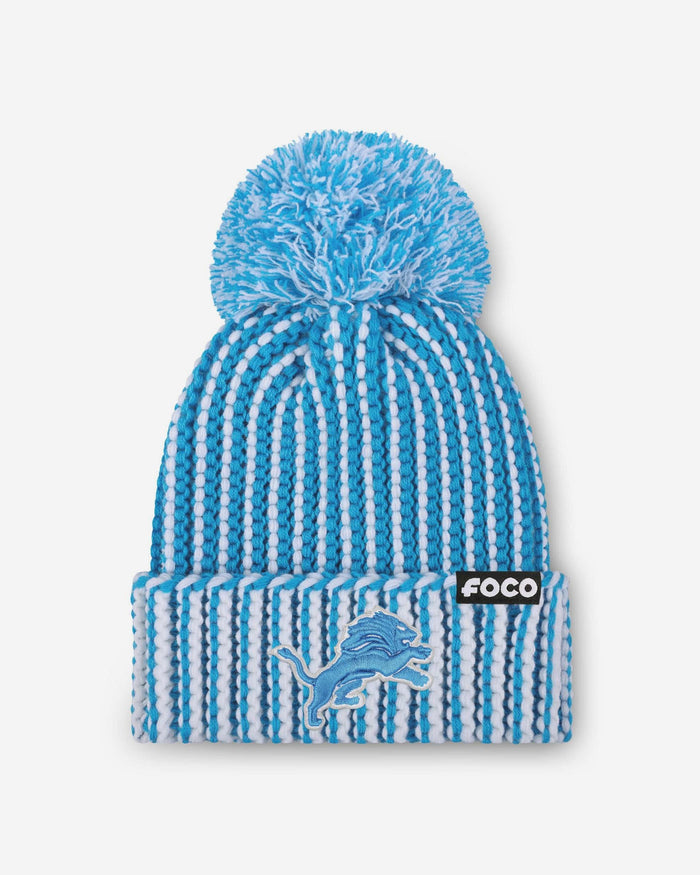 Detroit Lions Primary Logo Vertical Knit Pom Beanie FOCO - FOCO.com