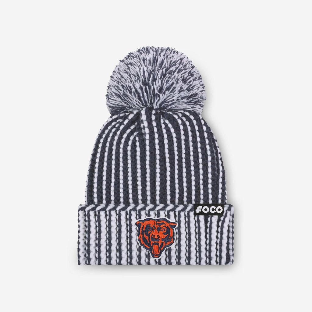 Chicago Bears Primary Logo Vertical Knit Pom Beanie FOCO - FOCO.com
