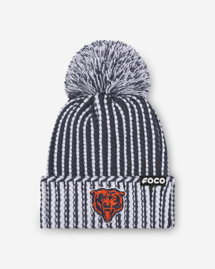 Chicago Bears Primary Logo Vertical Knit Pom Beanie FOCO - FOCO.com