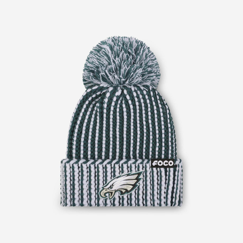 Philadelphia Eagles Primary Logo Vertical Knit Pom Beanie FOCO - FOCO.com