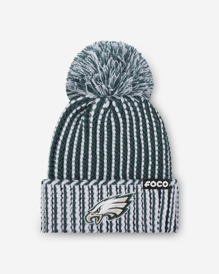 Philadelphia Eagles Primary Logo Vertical Knit Pom Beanie FOCO - FOCO.com