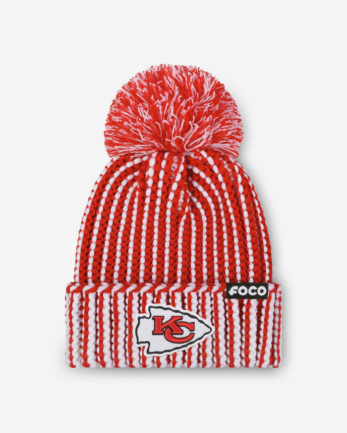 Kansas City Chiefs Primary Logo Vertical Knit Pom Beanie FOCO - FOCO.com