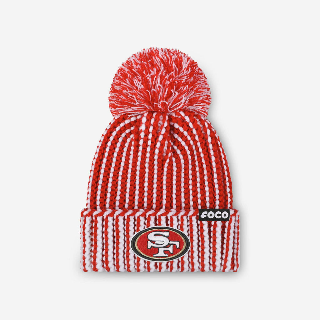 San Francisco 49ers Primary Logo Vertical Knit Pom Beanie FOCO - FOCO.com
