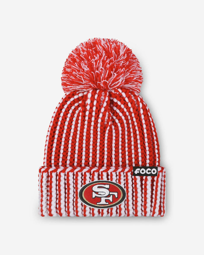 San Francisco 49ers Primary Logo Vertical Knit Pom Beanie FOCO - FOCO.com