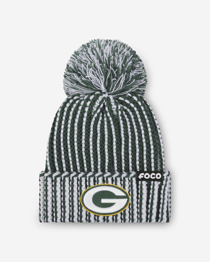 Green Bay Packers Primary Logo Vertical Knit Pom Beanie FOCO - FOCO.com