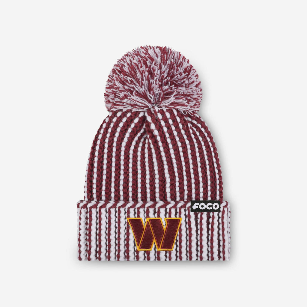 Washington Commanders Primary Logo Vertical Knit Pom Beanie FOCO - FOCO.com