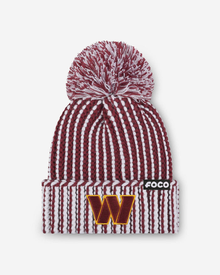 Washington Commanders Primary Logo Vertical Knit Pom Beanie FOCO - FOCO.com