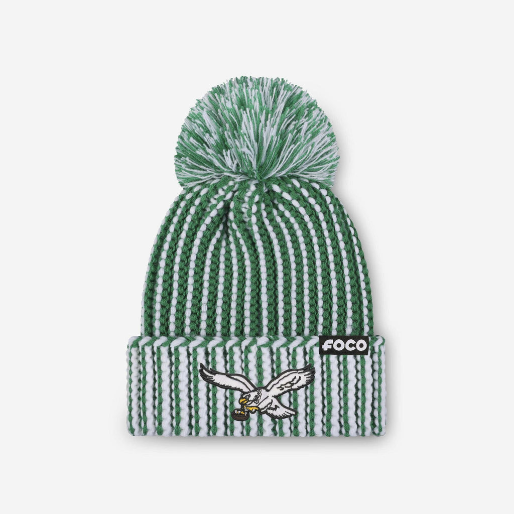 Philadelphia Eagles Primary Logo Vertical Knit Pom Beanie Kelly Green FOCO - FOCO.com