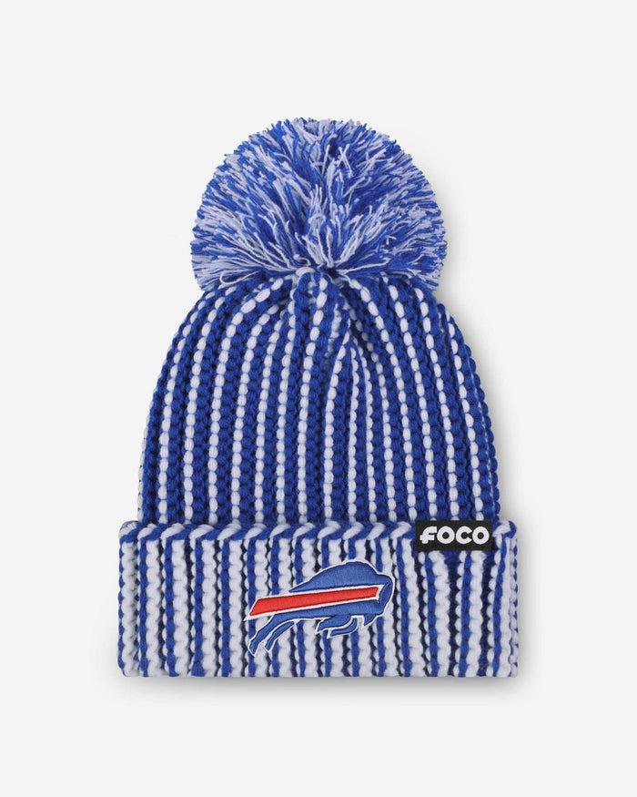 Buffalo Bills Primary Logo Vertical Knit Pom Beanie FOCO - FOCO.com