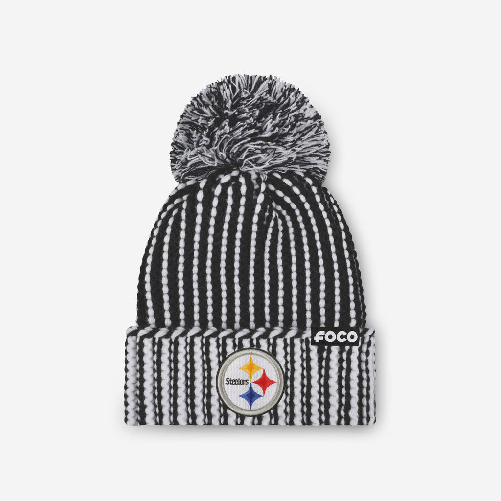 Pittsburgh Steelers Primary Logo Vertical Knit Pom Beanie FOCO - FOCO.com