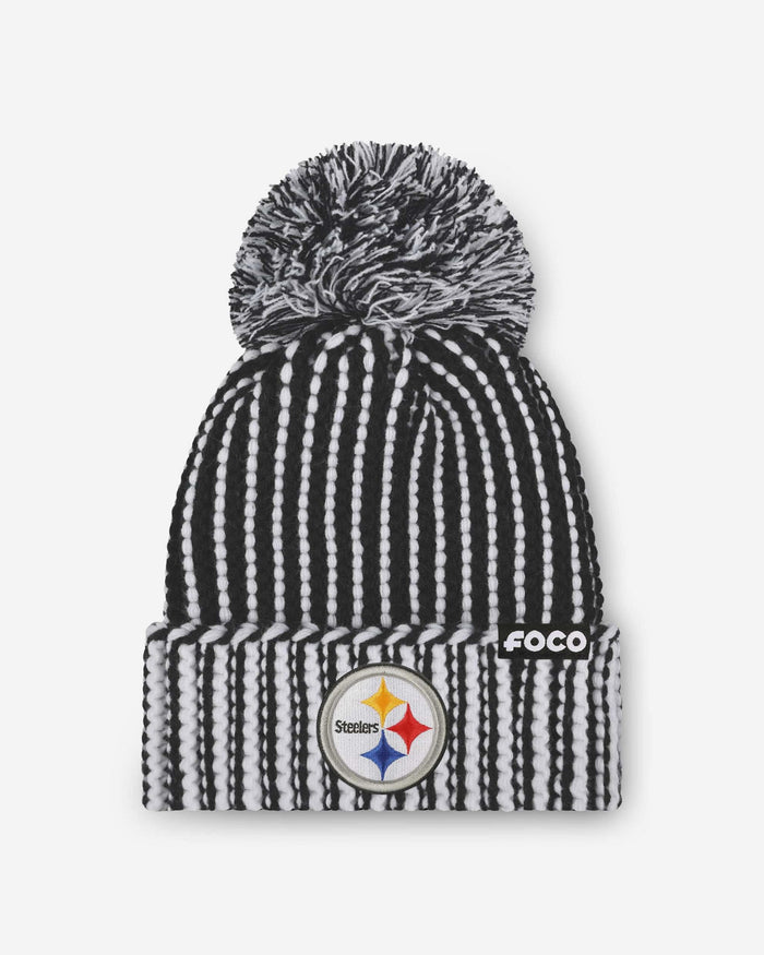 Pittsburgh Steelers Primary Logo Vertical Knit Pom Beanie FOCO - FOCO.com