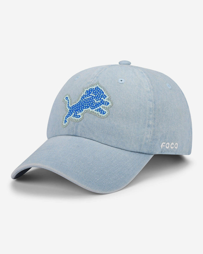 Detroit Lions Rhinestone Logo Denim Casual Cap FOCO - FOCO.com