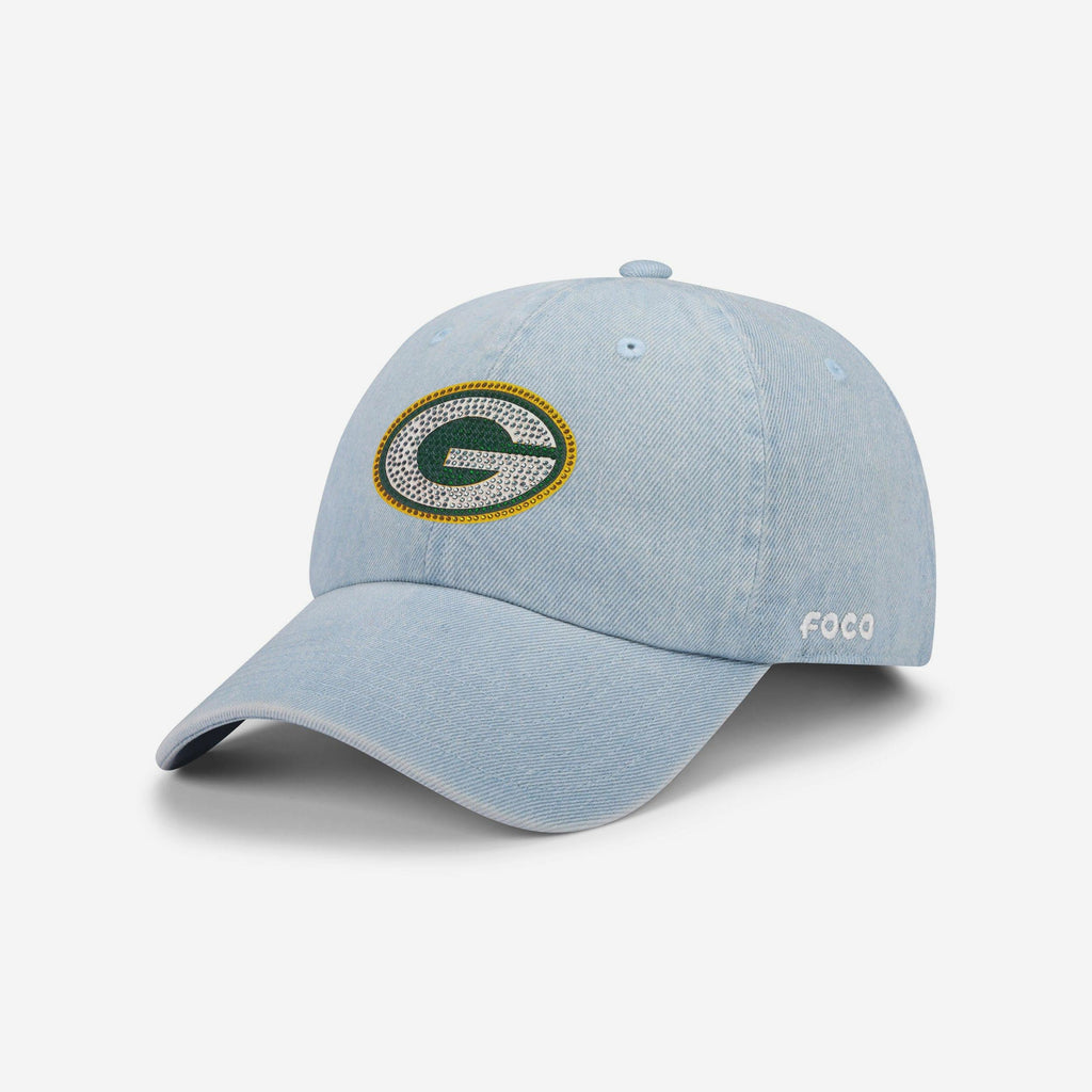Green Bay Packers Rhinestone Logo Denim Casual Cap FOCO - FOCO.com