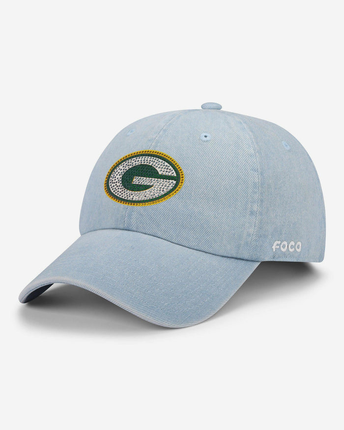 Green Bay Packers Rhinestone Logo Denim Casual Cap FOCO - FOCO.com