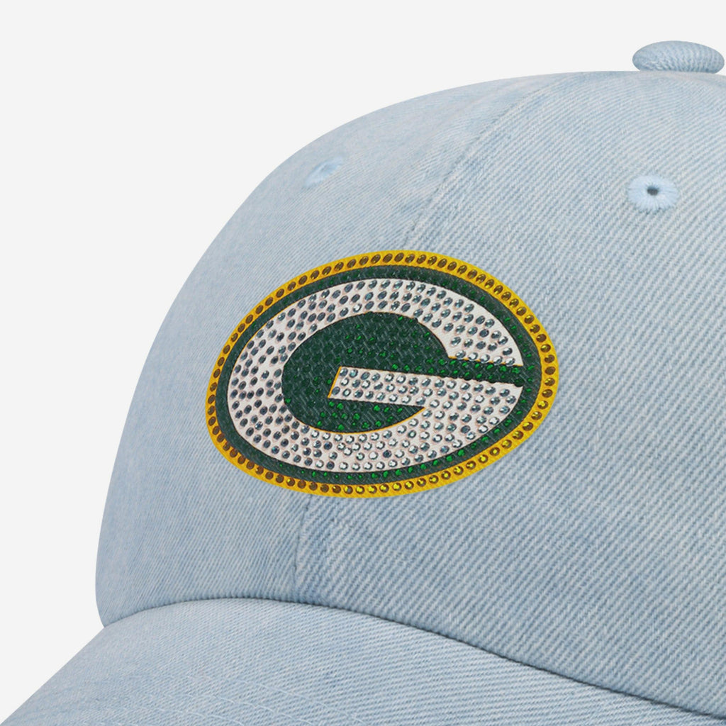 Small Packer Rhinestone Designs Green Bay Packers Rhinestone Logo Denim Casual Cap FOCO