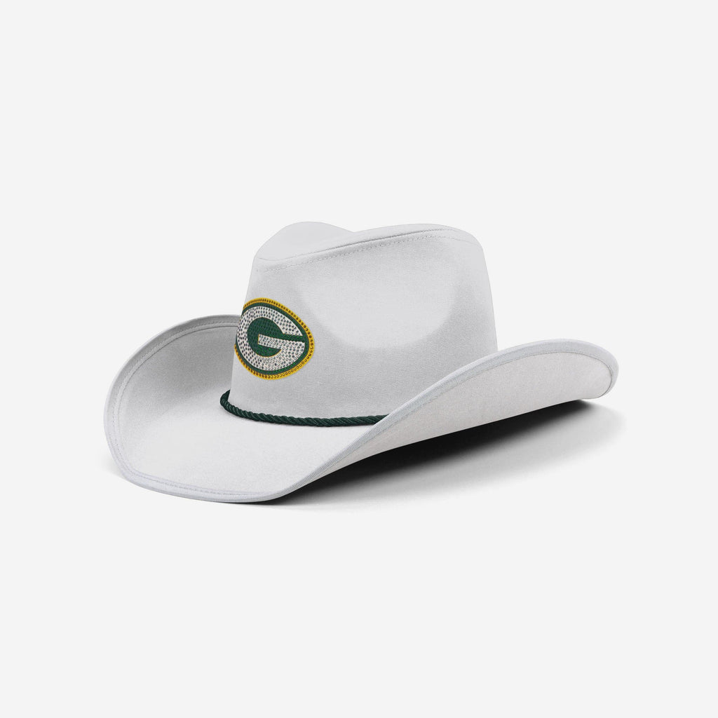 Green Bay Packers White Rhinestone Logo Cowboy Hat FOCO - FOCO.com