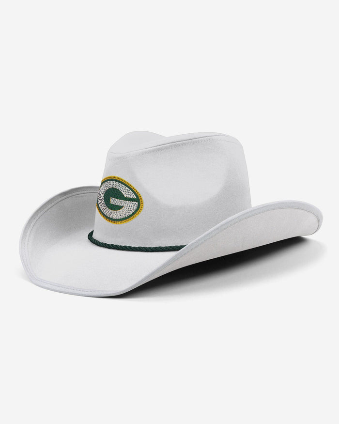 Green Bay Packers White Rhinestone Logo Cowboy Hat FOCO - FOCO.com