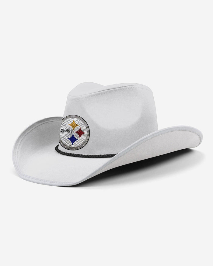 Pittsburgh Steelers White Rhinestone Logo Cowboy Hat FOCO - FOCO.com
