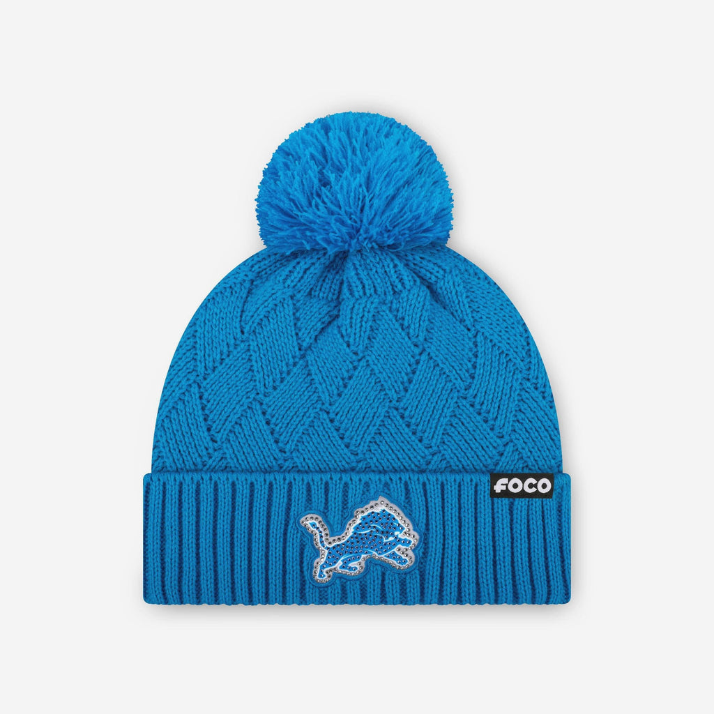 Detroit Lions Rhinestone Primary Logo Criss Cross Beanie FOCO - FOCO.com
