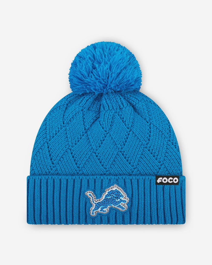 Detroit Lions Rhinestone Primary Logo Criss Cross Beanie FOCO - FOCO.com