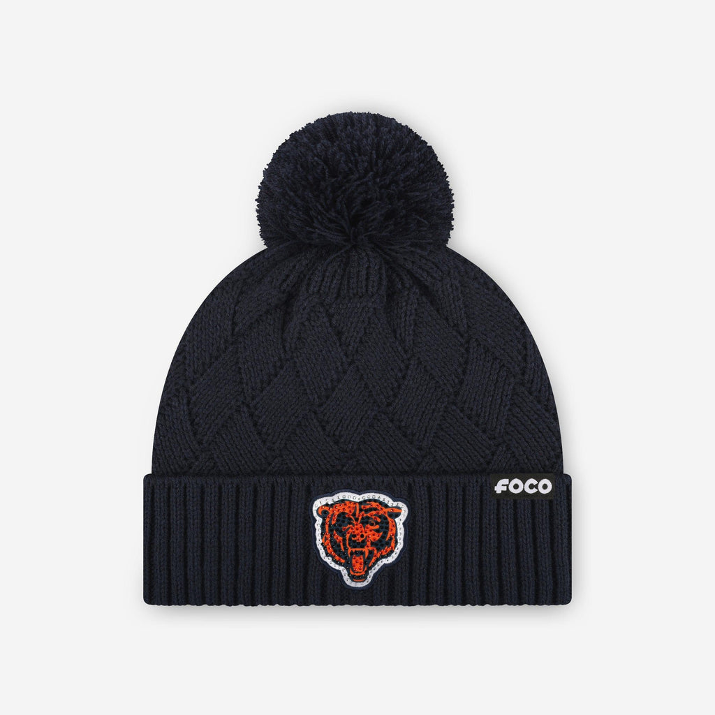 Chicago Bears Rhinestone Primary Logo Criss Cross Beanie FOCO - FOCO.com