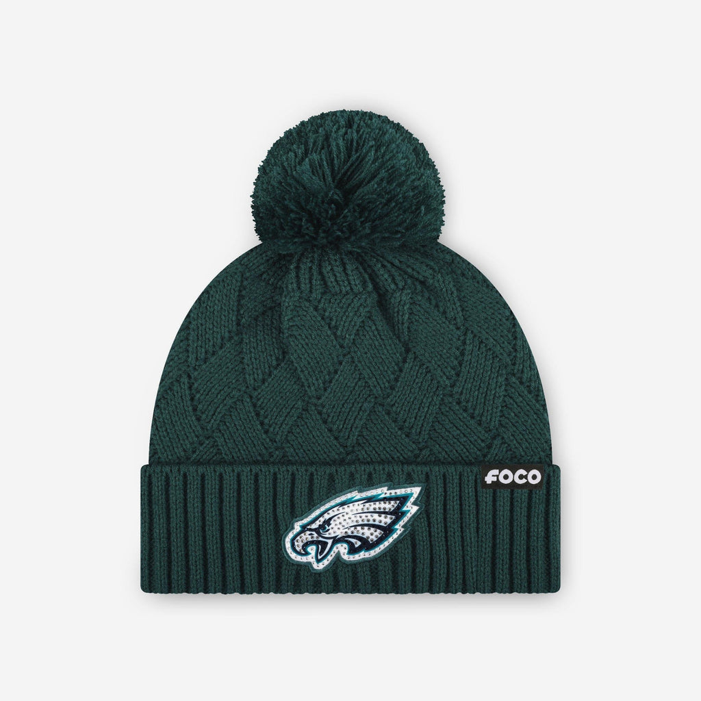 Philadelphia Eagles Rhinestone Primary Logo Criss Cross Beanie FOCO - FOCO.com