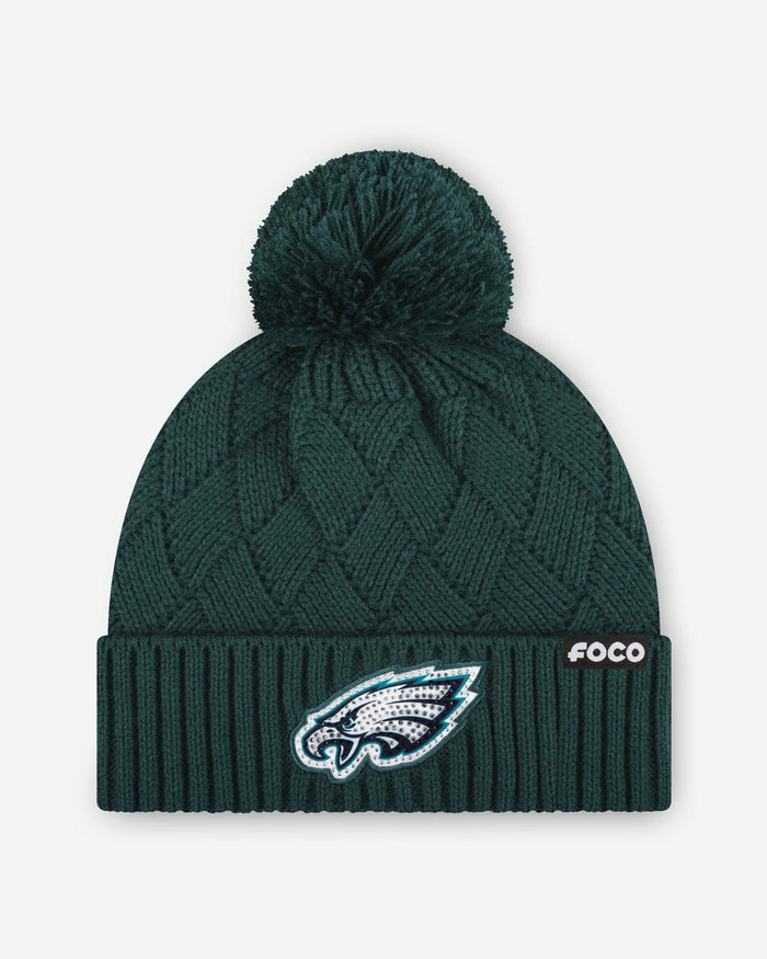 Philadelphia Eagles Rhinestone Primary Logo Criss Cross Beanie FOCO - FOCO.com