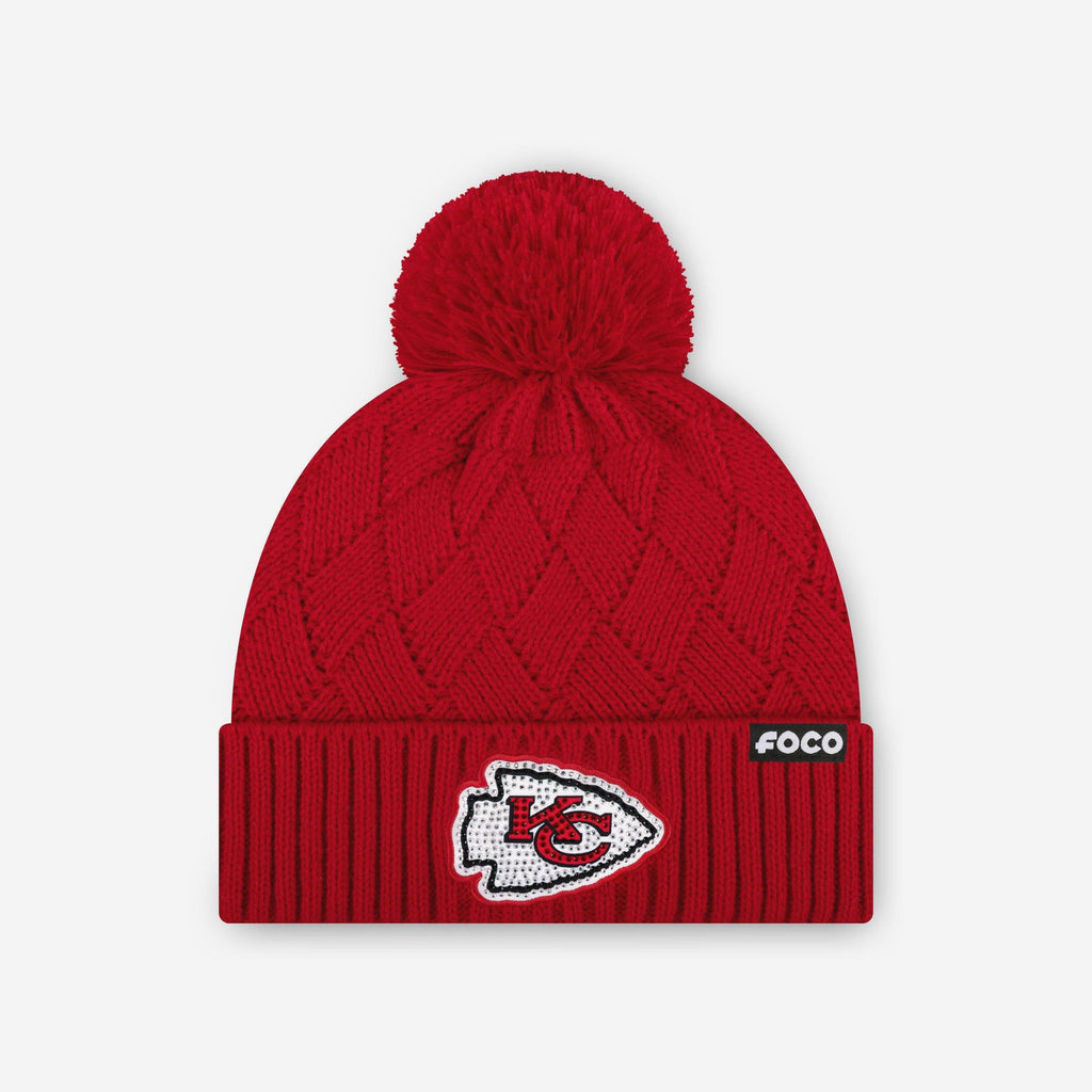 Kansas City Chiefs Rhinestone Primary Logo Criss Cross Beanie FOCO - FOCO.com