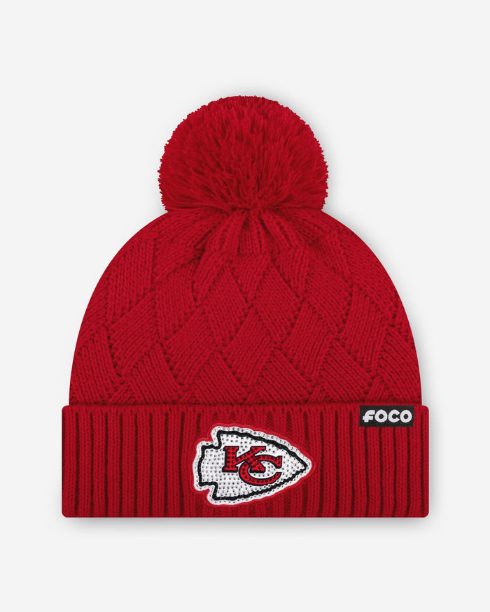 Kansas City Chiefs Rhinestone Primary Logo Criss Cross Beanie FOCO - FOCO.com