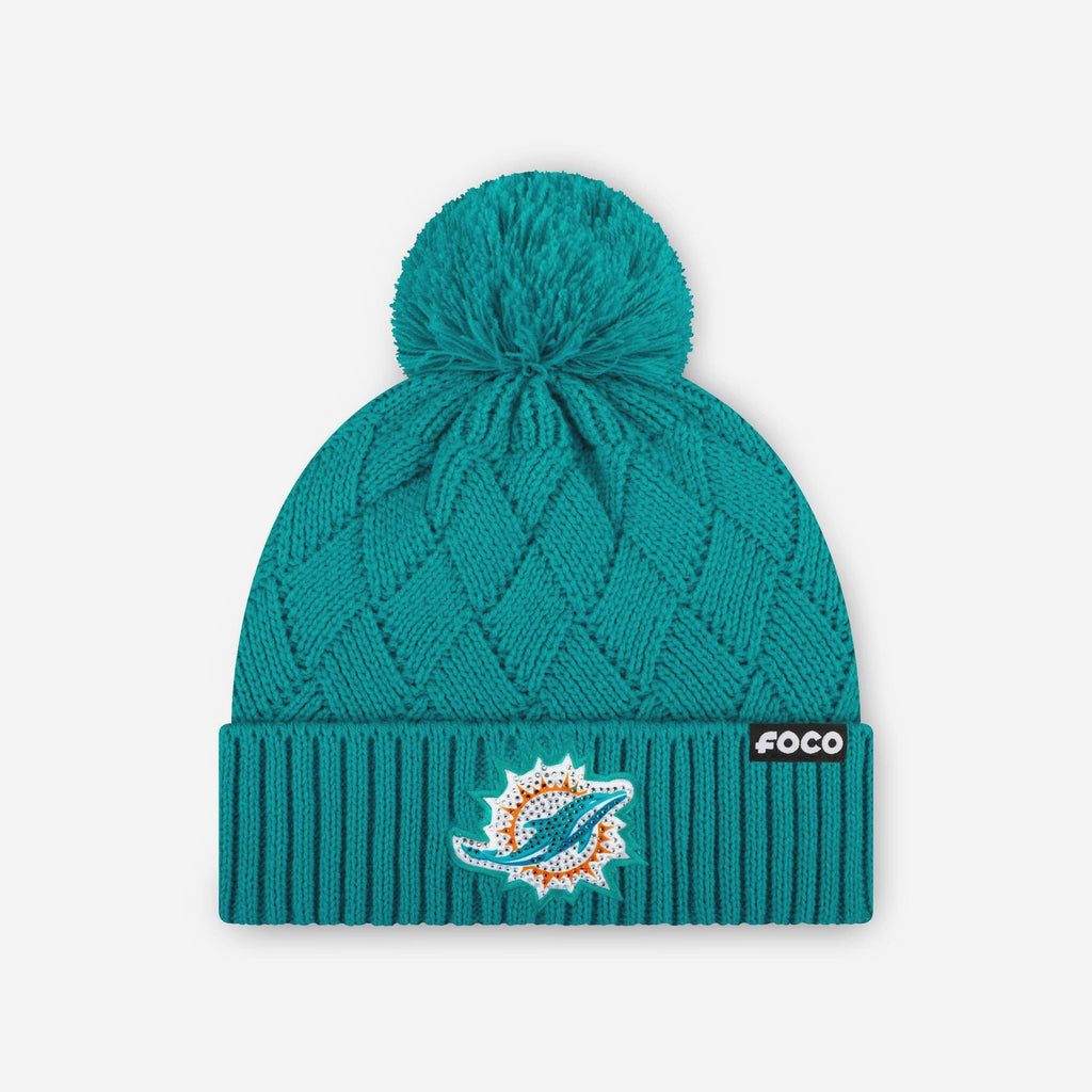 Miami Dolphins Rhinestone Primary Logo Criss Cross Beanie FOCO - FOCO.com