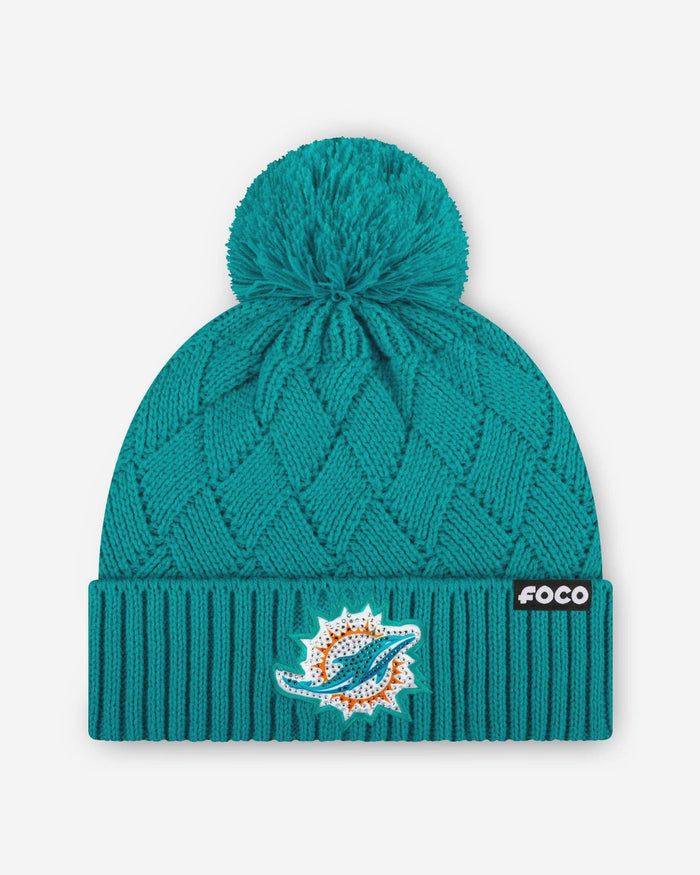 Miami Dolphins Rhinestone Primary Logo Criss Cross Beanie FOCO - FOCO.com
