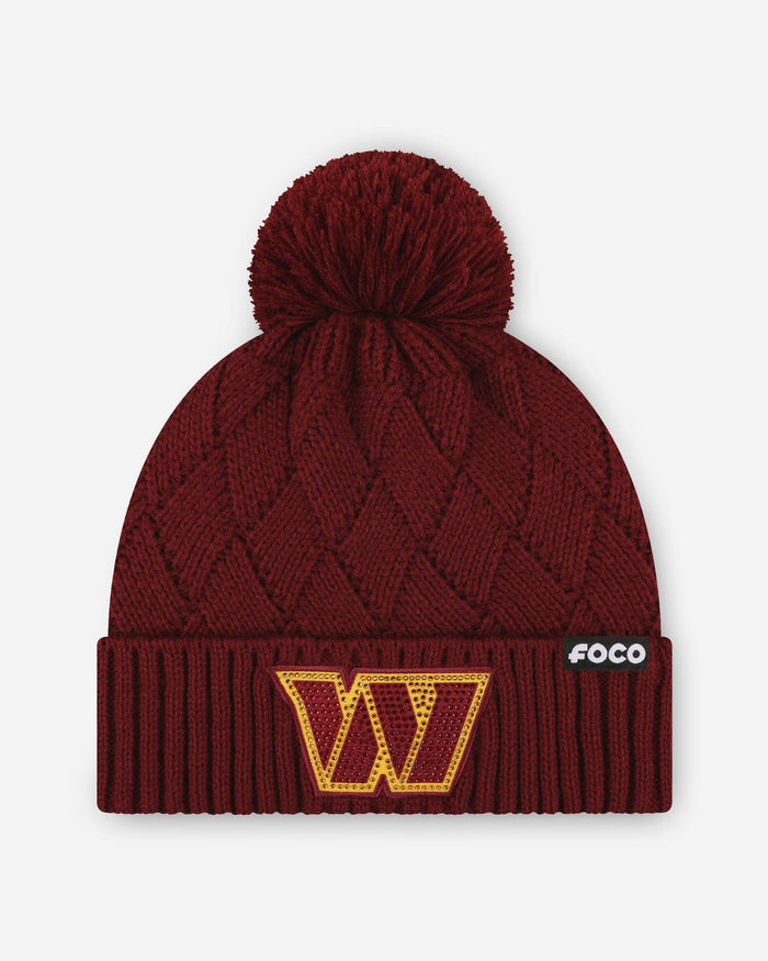 Washington Commanders Rhinestone Primary Logo Criss Cross Beanie FOCO - FOCO.com