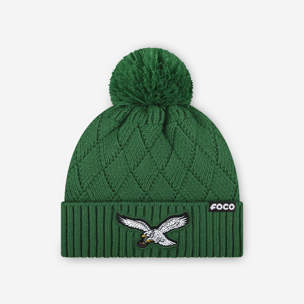 Philadelphia Eagles Kelly Green Rhinestone Primary Logo Criss Cross Beanie FOCO - FOCO.com