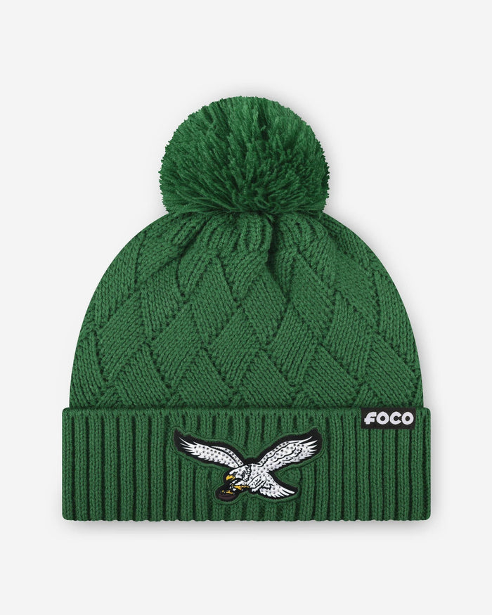 Philadelphia Eagles Kelly Green Rhinestone Primary Logo Criss Cross Beanie FOCO - FOCO.com