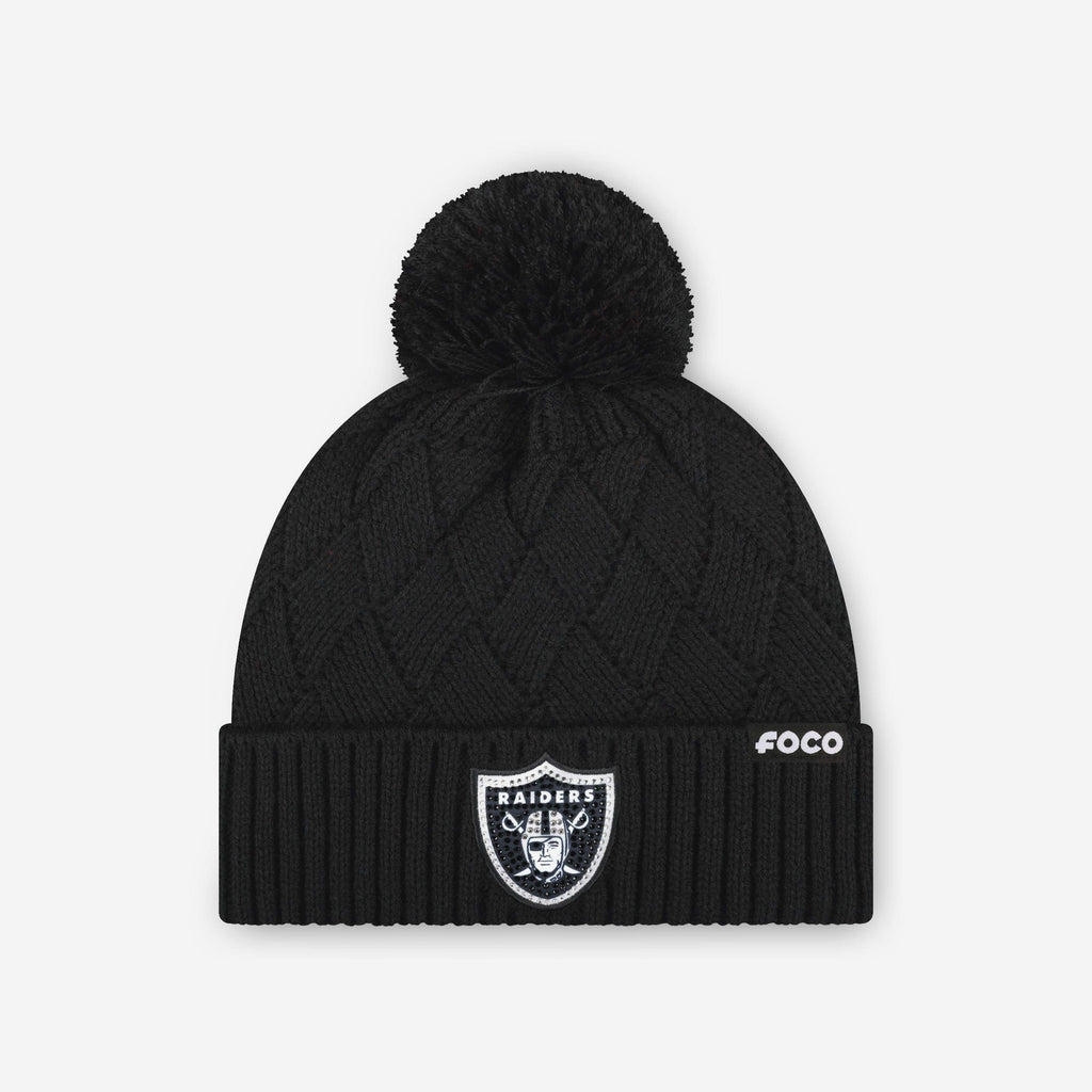Las Vegas Raiders Rhinestone Primary Logo Criss Cross Beanie FOCO - FOCO.com
