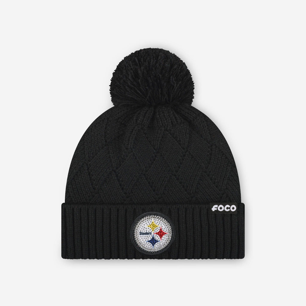 Pittsburgh Steelers Rhinestone Primary Logo Criss Cross Beanie FOCO - FOCO.com