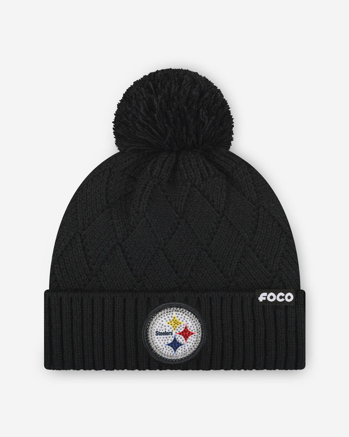 Pittsburgh Steelers Rhinestone Primary Logo Criss Cross Beanie FOCO - FOCO.com