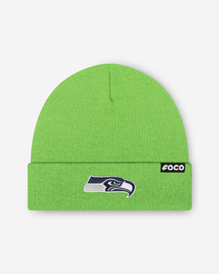 Seattle Seahawks Basic Primary Logo Beanie FOCO Lime - FOCO.com