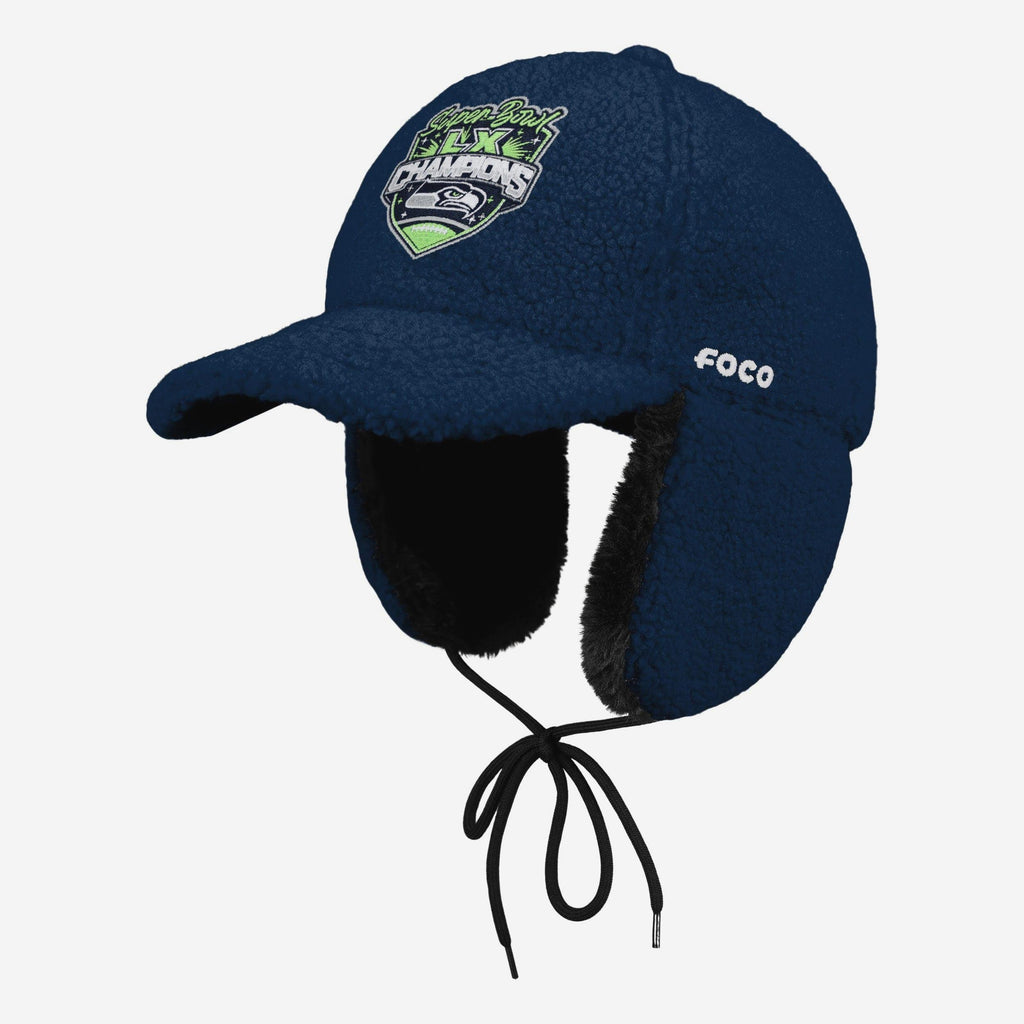 Seattle Seahawks Super Bowl LX Champions Sherpa Trapper Cap FOCO - FOCO.com
