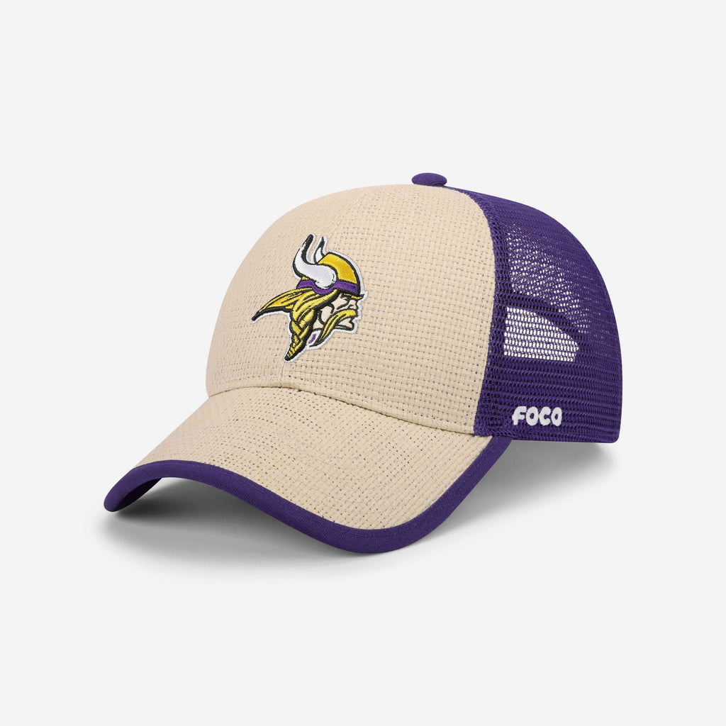 Minnesota Vikings Straw Trucker Cap FOCO - FOCO.com