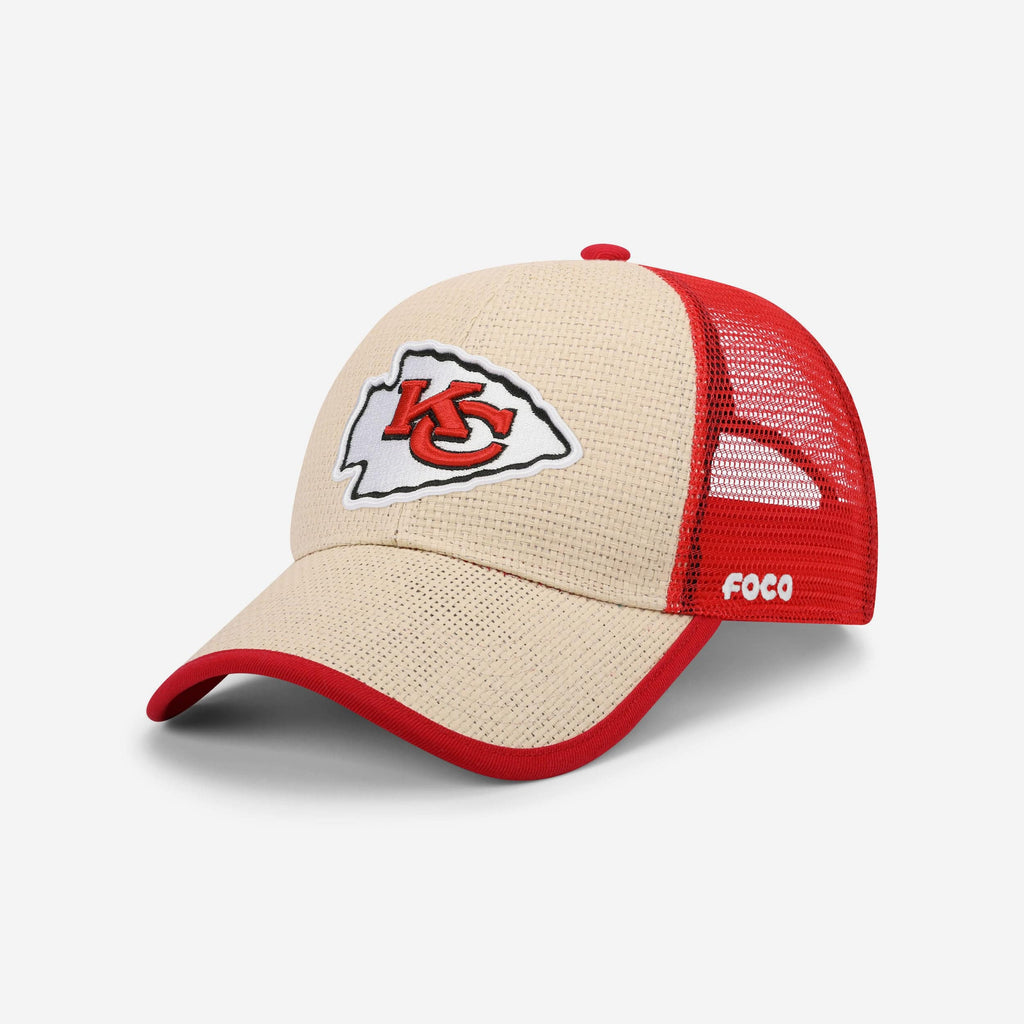 Kansas City Chiefs Straw Trucker Cap FOCO - FOCO.com