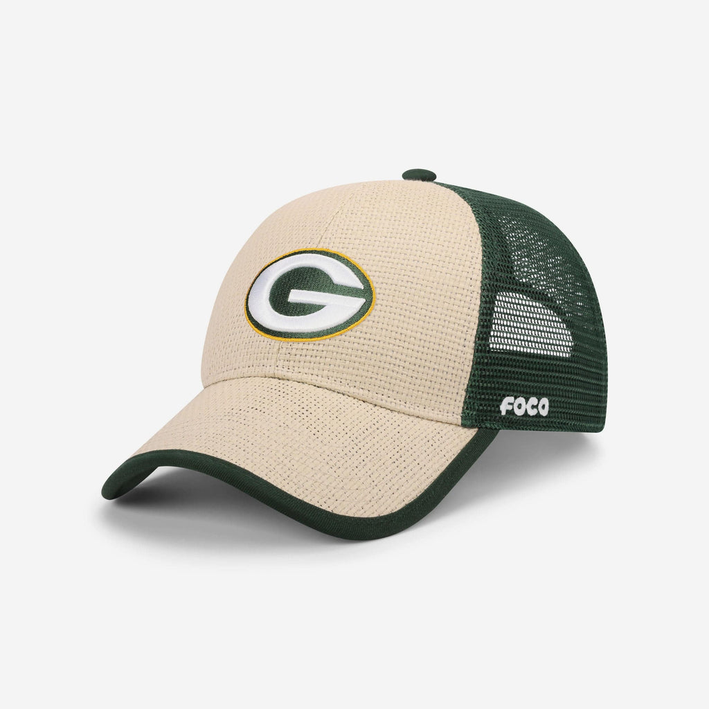 Green Bay Packers Straw Trucker Cap FOCO - FOCO.com
